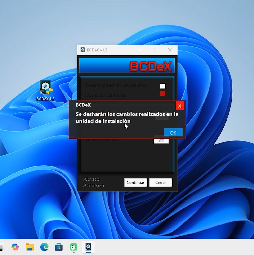Ventana de confirmación para deshacer cambios en BCDeX