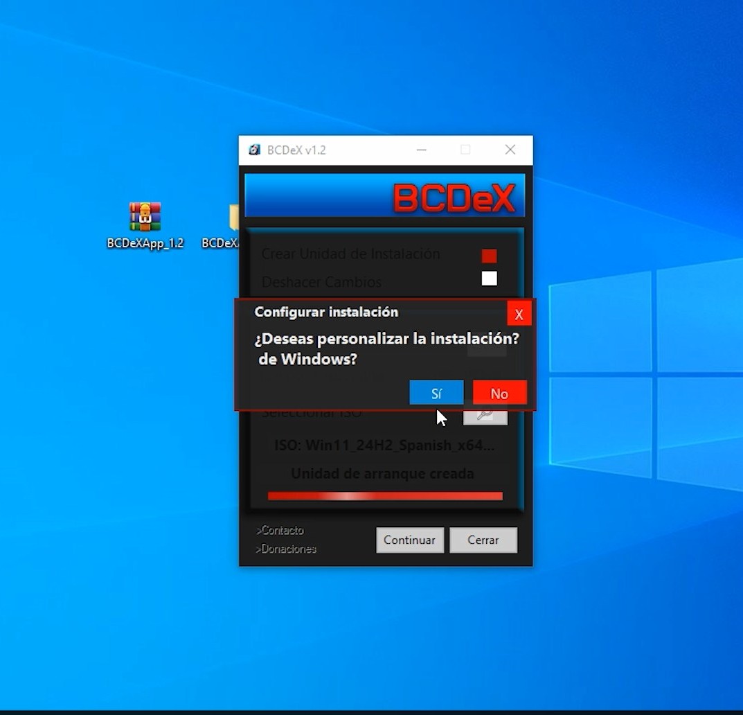 Diálogo para personalizar instalación