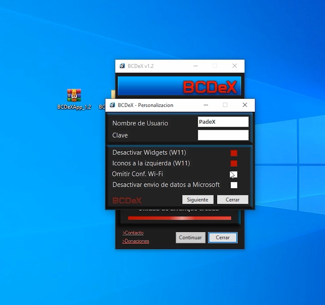 Ventana de personalización de usuario y opciones