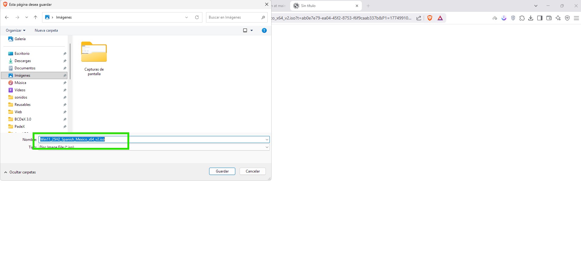 Apertura de la descarga de una ISO desde BCDeX
